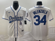 Wholesale Cheap Men's Los Angeles Dodgers #34 Fernando Valenzuela White With Patch Cool Base Stitched Baseball Jersey