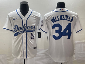 Wholesale Cheap Men\'s Los Angeles Dodgers #34 Fernando Valenzuela White With Patch Cool Base Stitched Baseball Jersey