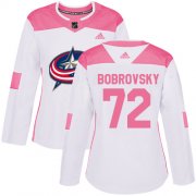 Wholesale Cheap Adidas Blue Jackets #72 Sergei Bobrovsky White/Pink Authentic Fashion Women's Stitched NHL Jersey