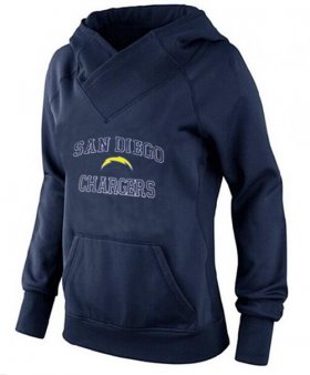 Wholesale Cheap Women\'s Los Angeles Chargers Heart & Soul Pullover Hoodie Navy Blue