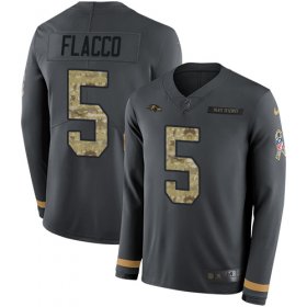 Wholesale Cheap Nike Ravens #5 Joe Flacco Anthracite Salute to Service Men\'s Stitched NFL Limited Therma Long Sleeve Jersey