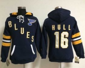 Wholesale Cheap St. Louis Blues #16 Brett Hull Navy Blue Women\'s Old Time Heidi NHL Hoodie