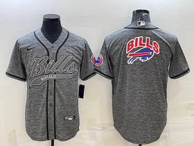 Wholesale Cheap Men\'s Buffalo Bills Grey Team Big Logo With Patch Cool Base Stitched Baseball Jersey