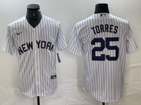Cheap Men\'s New York Yankees #25 Gleyber Torres White 2024 Cool Base Stitched Jerseys