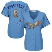 Wholesale Cheap Royals #8 Mike Moustakas Light Blue Women's 2015 World Series Champions Gold Program Cool Base Stitched MLB Jersey