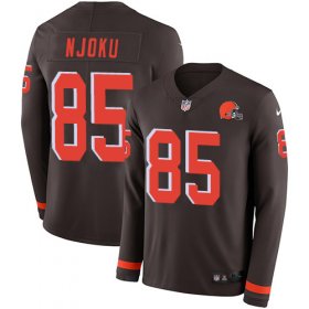 Wholesale Cheap Nike Browns #85 David Njoku Brown Team Color Men\'s Stitched NFL Limited Therma Long Sleeve Jersey