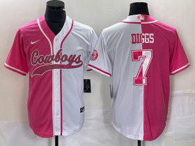 Wholesale Cheap Men\'s Dallas Cowboys #7 Trevon Diggs Pink White Two Tone With Patch Cool Base Stitched Baseball Jersey