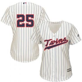 Wholesale Cheap Twins #25 Byron Buxton Cream Strip Alternate Women\'s Stitched MLB Jersey