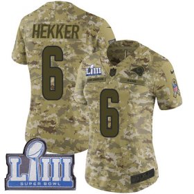 Wholesale Cheap Nike Rams #6 Johnny Hekker Camo Super Bowl LIII Bound Women\'s Stitched NFL Limited 2018 Salute to Service Jersey