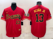 Wholesale Cheap Men's Atlanta Braves #13 Ronald Acuna Jr Red Gold World Series Champions Program Cool Base Stitched Baseball Jersey