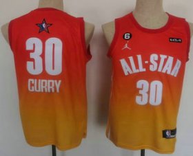 Cheap Men\'s Golden State Warriors 30 Stephen Curry Orange 2022 All Star 6 Patch Icon Sponsor Swingman Jersey