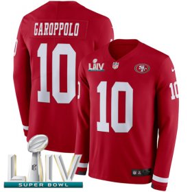 Wholesale Cheap Nike 49ers #10 Jimmy Garoppolo Red Super Bowl LIV 2020 Team Color Men\'s Stitched NFL Limited Therma Long Sleeve Jersey