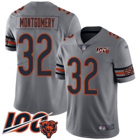 Wholesale Cheap Nike Bears #32 David Montgomery Silver Youth Stitched NFL Limited Inverted Legend 100th Season Jersey