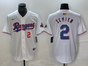 Cheap Men's Texas Rangers #2 Marcus Semien Number White 2023 World Series Champions Cool Base Jerseys