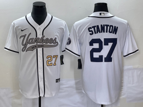 Wholesale Cheap Men\'s New York Yankees #27 Giancarlo Stanton Number White With Patch Cool Base Stitched Baseball Jersey