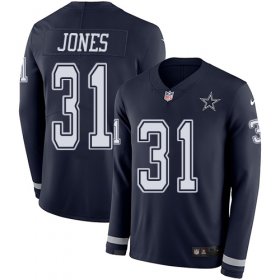 Wholesale Cheap Nike Cowboys #31 Byron Jones Navy Blue Team Color Men\'s Stitched NFL Limited Therma Long Sleeve Jersey