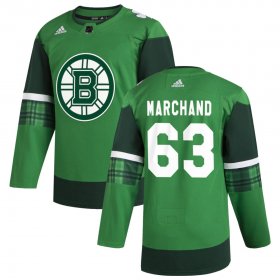 Wholesale Cheap Boston Bruins #63 Brad Marchand Men\'s Adidas 2020 St. Patrick\'s Day Stitched NHL Jersey Green.jpg