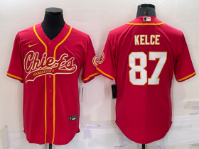 Wholesale Men\'s Kansas City Chiefs #87 Travis Kelce Red Stitched Cool Base Nike Baseball Jersey