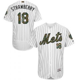 Wholesale Cheap Mets #18 Darryl Strawberry White(Blue Strip) Flexbase Authentic Collection Memorial Day Stitched MLB Jersey