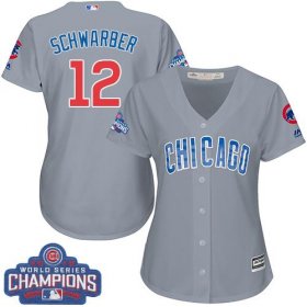 Wholesale Cheap Cubs #12 Kyle Schwarber Grey Road 2016 World Series Champions Women\'s Stitched MLB Jersey