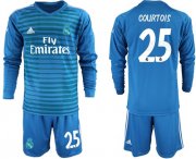 Wholesale Cheap Real Madrid #25 Courtois Blue Goalkeeper Long Sleeves Soccer Club Jersey