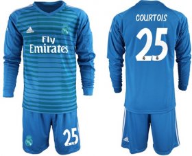 Wholesale Cheap Real Madrid #25 Courtois Blue Goalkeeper Long Sleeves Soccer Club Jersey