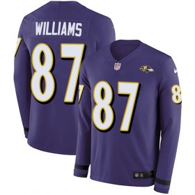 Wholesale Cheap Nike Ravens #87 Maxx Williams Purple Team Color Men\'s Stitched NFL Limited Therma Long Sleeve Jersey