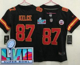 Cheap Women\'s Kansas City Chiefs #87 Travis Kelce Limited Black Super Bowl LVII Vapor Jersey