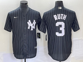 Wholesale Cheap Men\'s New York Yankees #3 Babe Ruth Black Pinstripe Cool Base Stitched Baseball Jersey
