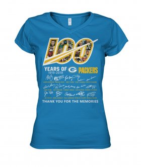 Wholesale Cheap Green Bay Packers 100 Seasons Memories Women\'s T-Shirt Sky Blue