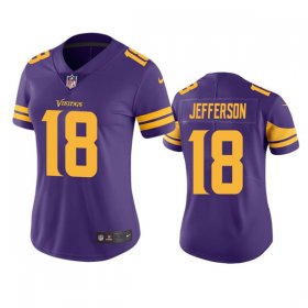 Wholesale Cheap Women\'s Minnesota Vikings #18 Justin Jefferson Purple Limited Rush Stitched NFL Jersey