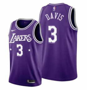 Wholesale Cheap Men\'s Purple Los Angeles Lakers #3 Anthony Davis 2021-22 City Edition Stitched Jersey