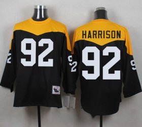 Wholesale Cheap Mitchell And Ness 1967 Steelers #92 James Harrison Black/Yelllow Throwback Men\'s Stitched NFL Jersey