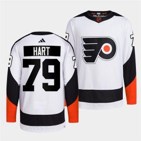 Wholesale Cheap Men\'s Philadelphia Flyers #79 Carter Hart White 2022 Reverse Retro Stitched Jersey