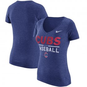 Wholesale Cheap Chicago Cubs Nike Women\'s Practice 1.7 Tri-Blend V-Neck T-Shirt Heathered Royal