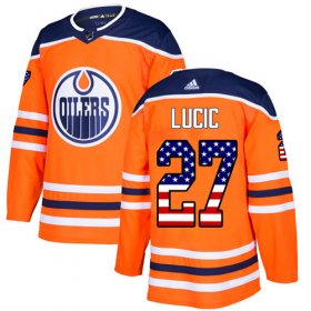 Wholesale Cheap Adidas Oilers #27 Milan Lucic Orange Home Authentic USA Flag Stitched Youth NHL Jersey
