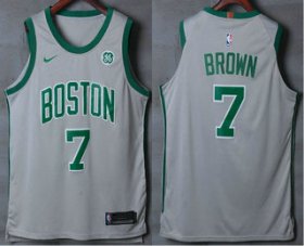 Wholesale Cheap Men\'s Boston Celtics #7 Jaylen Brown Grey 2017-2018 Nike Authentic General Electric Stitched NBA Jersey