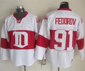 Wholesale Cheap Red Wings #91 Sergei Fedorov White Winter Classic CCM Throwback Stitched NHL Jersey