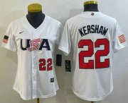 Cheap Women's USA Baseball #22 Clayton Kershaw Number 2023 White World Classic Stitched Jerseys
