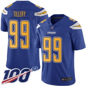 Wholesale Cheap Nike Chargers #99 Jerry Tillery Electric Blue Men\'s Stitched NFL Limited Rush 100th Season Jersey