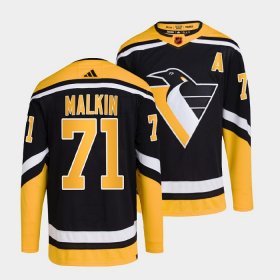 Wholesale Cheap Men\'s Pittsburgh Penguins #71 Evgeni Malkin Black 2022-23 Reverse Retro Stitched Jersey