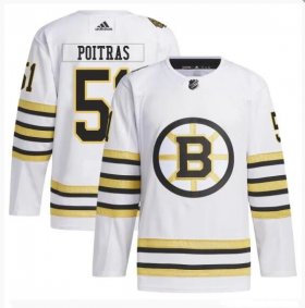 Cheap Men\'s Boston Bruins #51 Matthew Poitras White 100th Anniversary Stitched Jersey