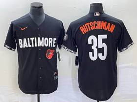 Wholesale Cheap Men\'s Baltimore Orioles #35 Adley Rutschman Black 2023 City Connect Cool Base Stitched Jersey
