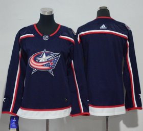 Wholesale Cheap Adidas Blue Jackets Blank Navy Blue Home Authentic Women\'s Stitched NHL Jersey