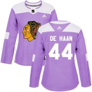 Wholesale Cheap Adidas Blackhawks #44 Calvin De Haan Purple Authentic Fights Cancer Women's Stitched NHL Jersey