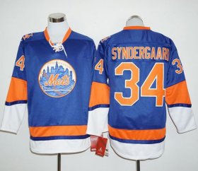 Wholesale Cheap Mets #34 Noah Syndergaard Blue Long Sleeve Stitched MLB Jersey
