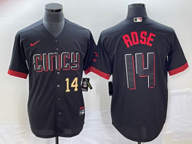 Wholesale Cheap Men\'s Cincinnati Reds #14 Pete Rose Number Black 2023 City Connect Cool Base Stitched Jersey 1