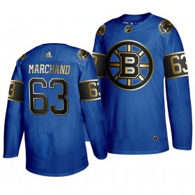 Wholesale Cheap Adidas Bruins #63 Brad Marchand 2019 Father\'s Day Black Golden Men\'s Authentic NHL Jersey Royal