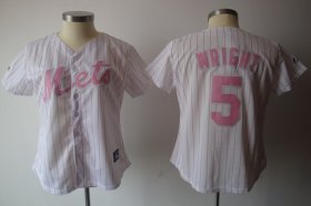 Wholesale Cheap Mets #5 David Wright White Pink Strip Women\'s Fashion Stitched MLB Jersey