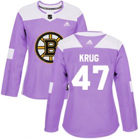 Wholesale Cheap Adidas Bruins #47 Torey Krug Purple Authentic Fights Cancer Women\'s Stitched NHL Jersey